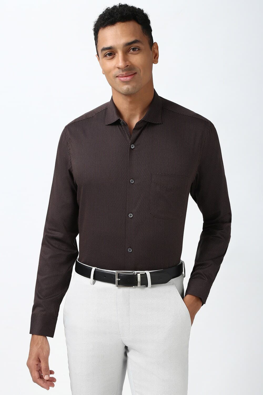 Men Brown Slim Fit Full Sleeves Formal Shirt | Peterengland