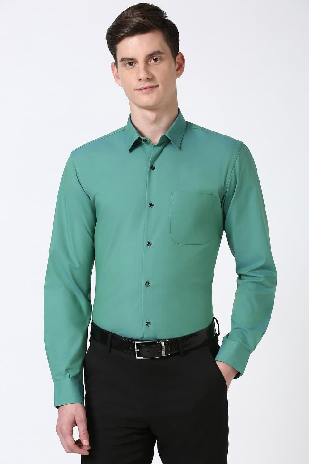 Men Green Slim Fit Full Sleeves Formal Shirt | Peterengland