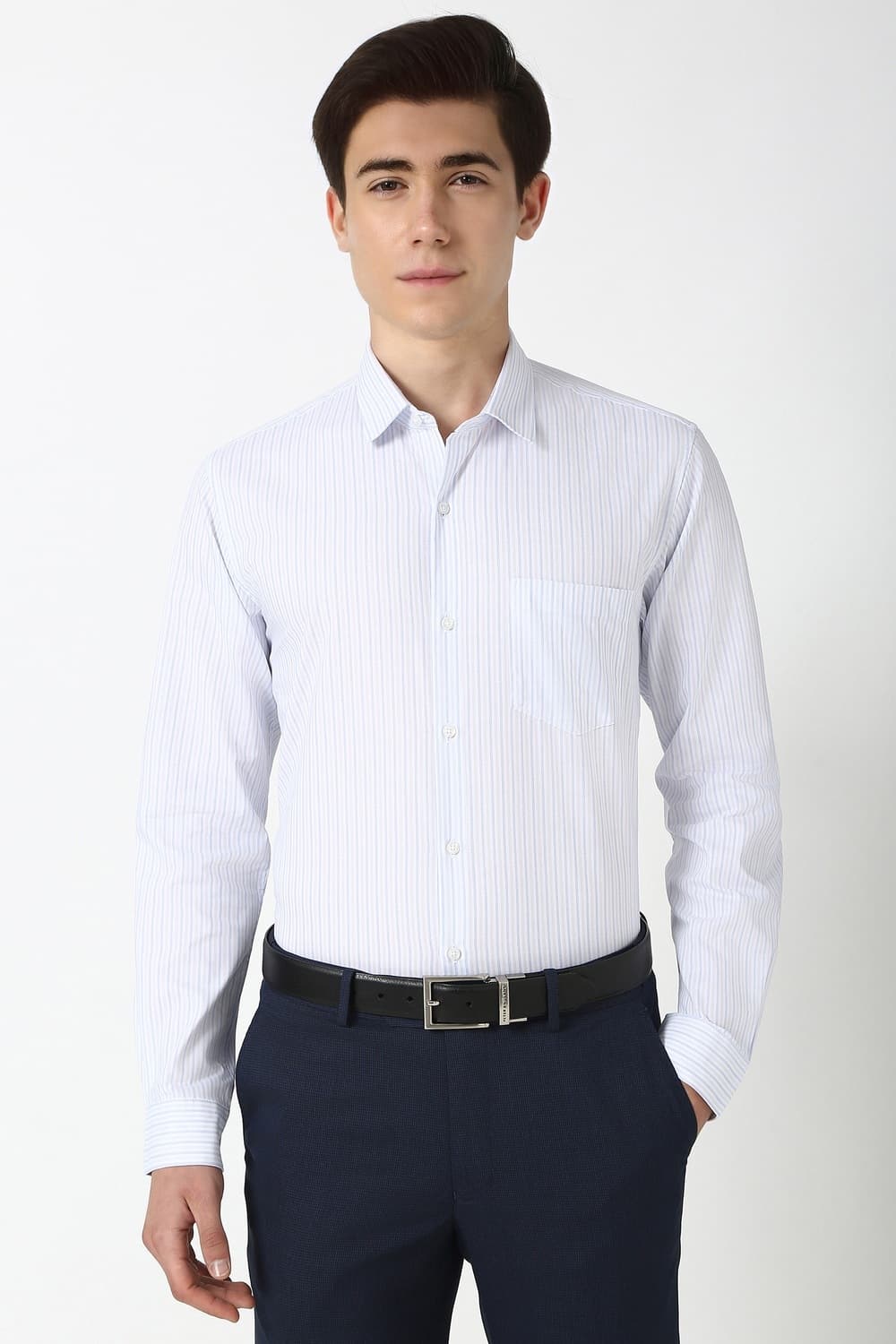 Men White Slim Fit Full Sleeves Formal Shirt | Peterengland