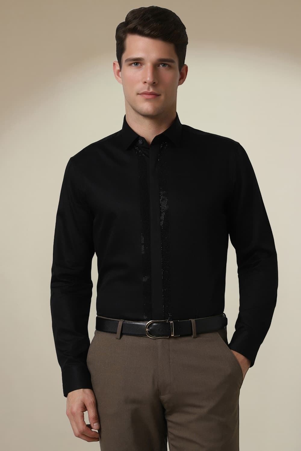 Men Black Slim Fit Full Sleeves Formal Shirt | Peterengland