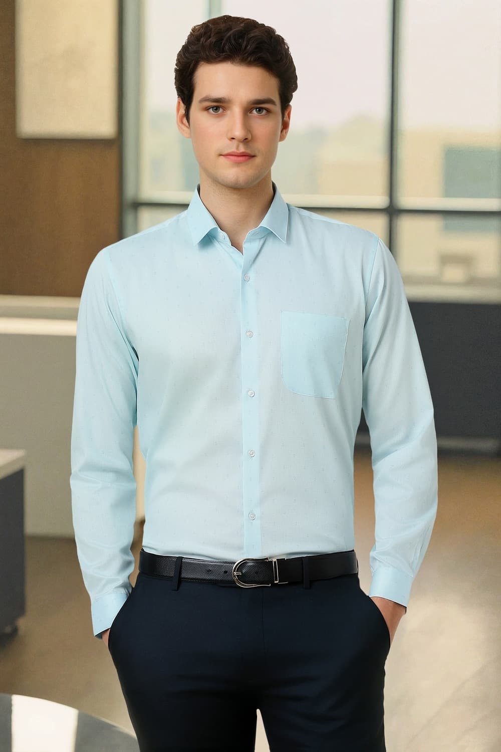 Men Light Blue Regular Fit Full Sleeves Formal Shirt | Peterengland
