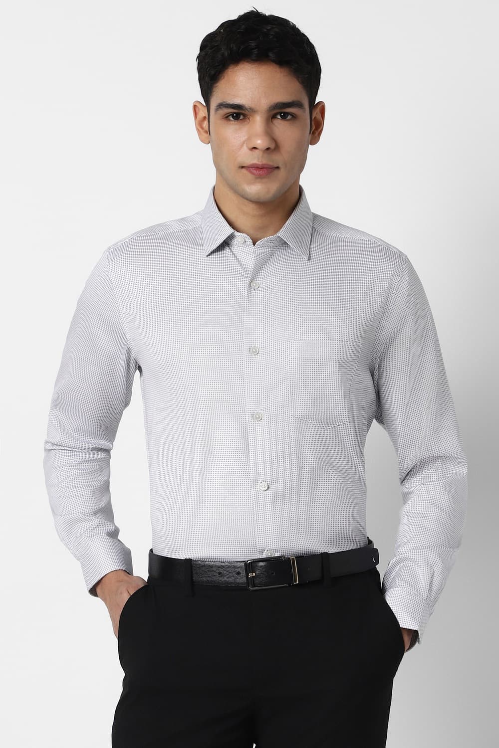 Men Grey Regular Fit Full Sleeves Formal Shirt | Peterengland