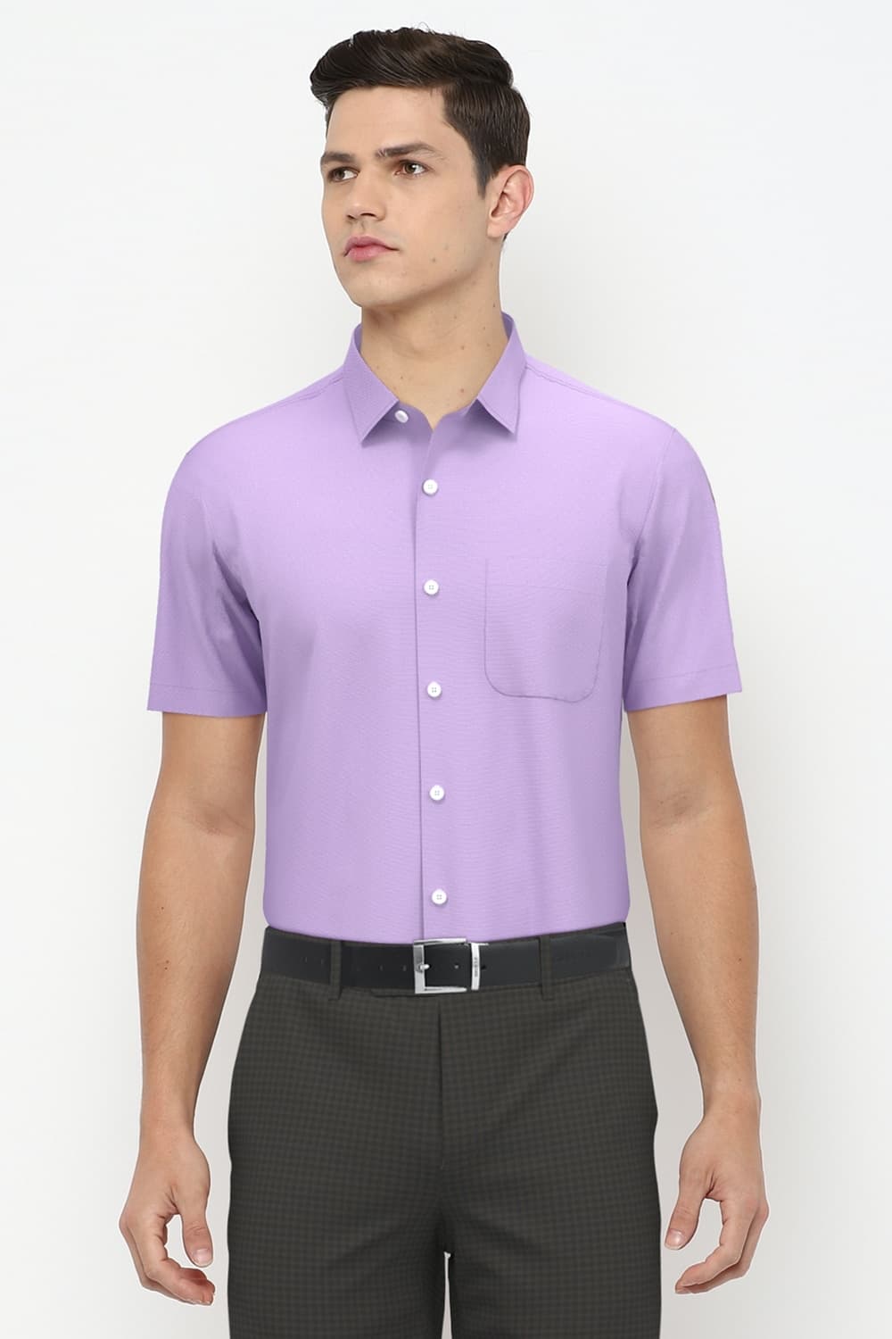 Men Purple Regular Fit Half Sleeves Formal Shirt | Peterengland