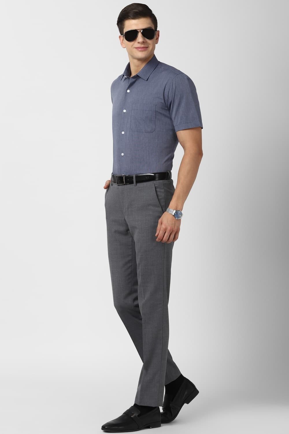 Men Navy Regular Fit Half Sleeves Formal Shirt | Peterengland