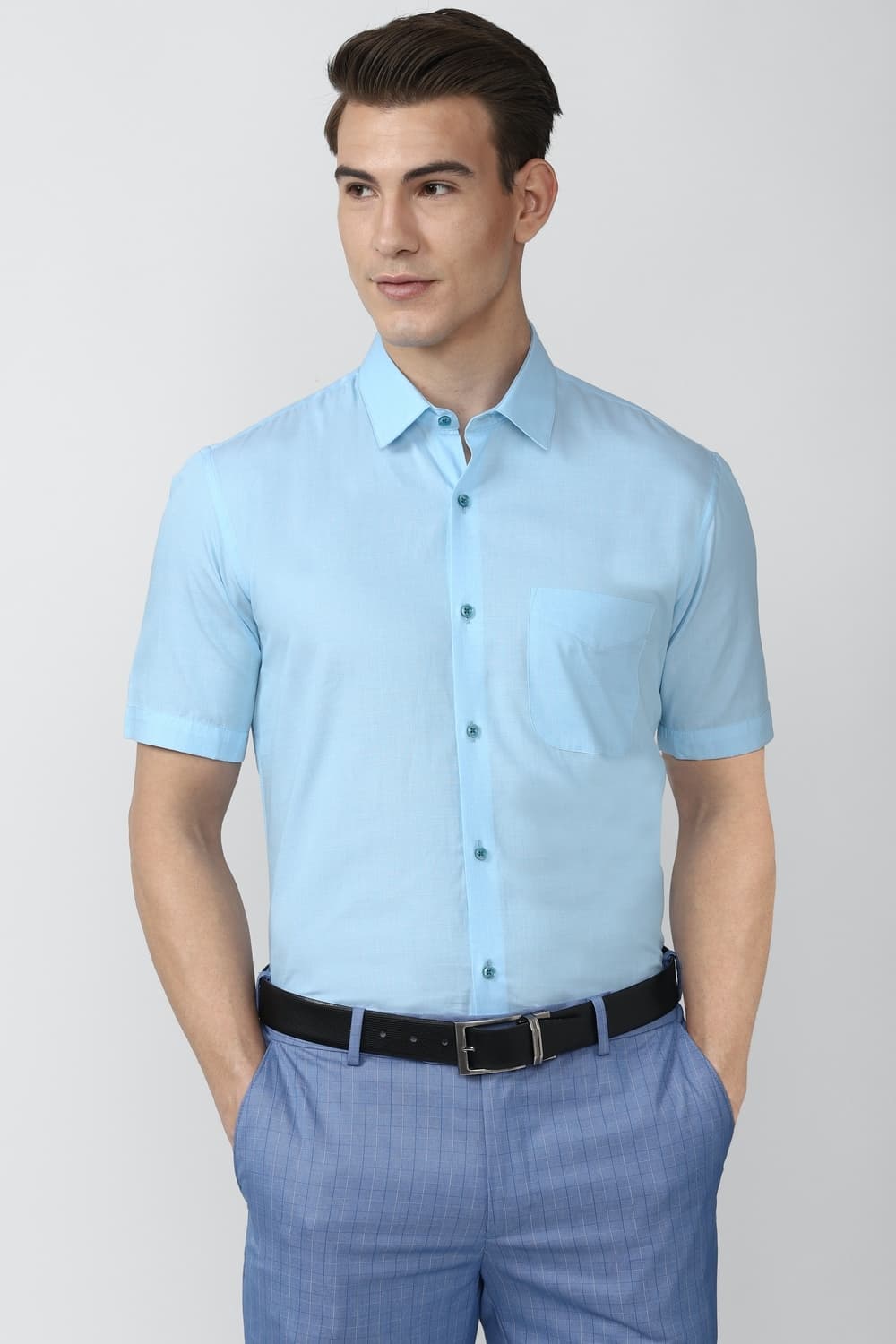 Men Blue Regular Fit Half Sleeves Formal Shirt | Peterengland