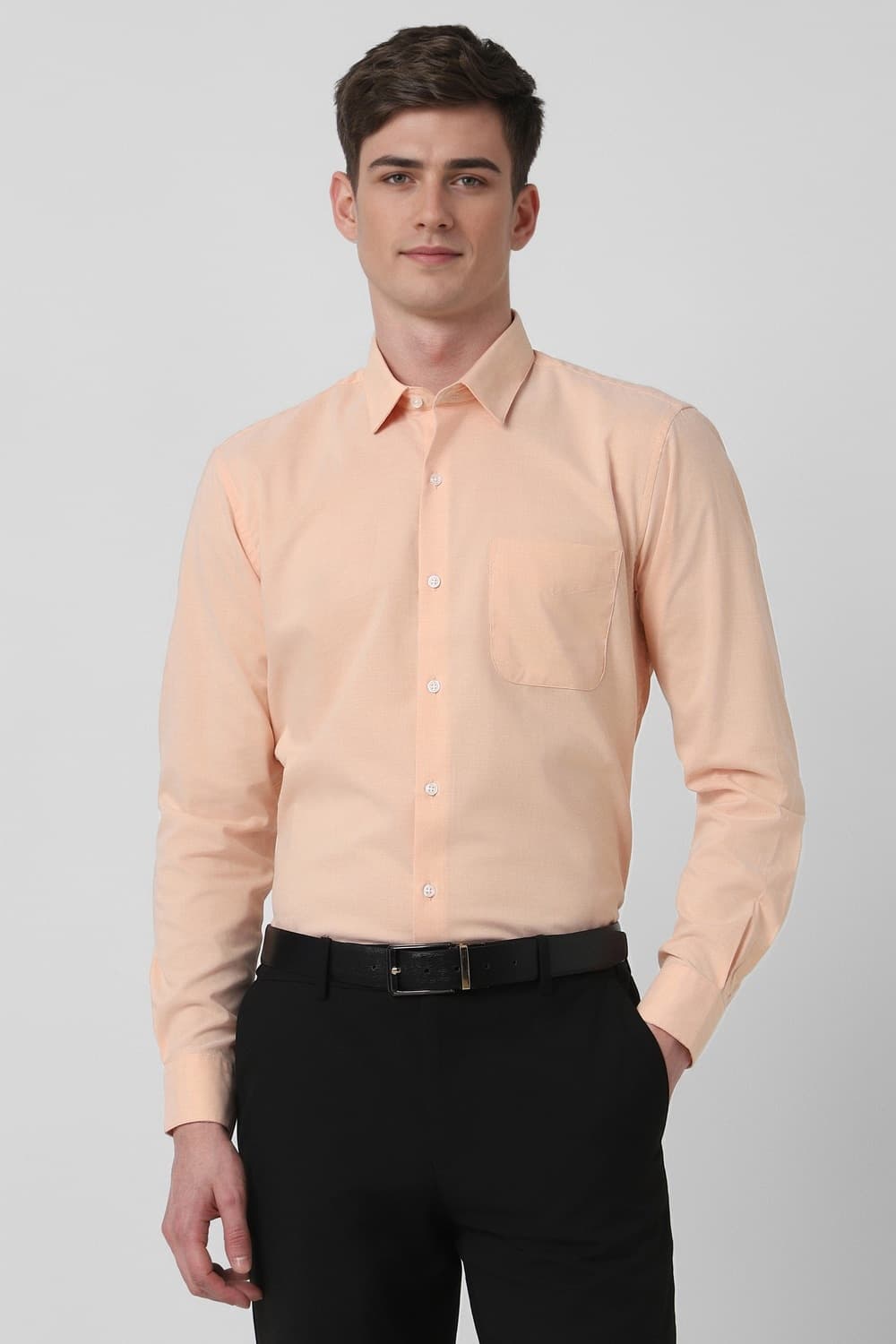 Men Peach Regular Fit Full Sleeves Formal Shirt | Peterengland