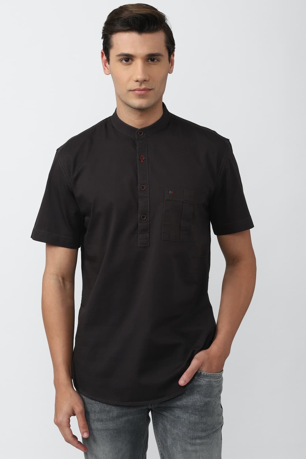 Men Black Slim Fit Solid Half Sleeves Casual Shirt | Peterengland