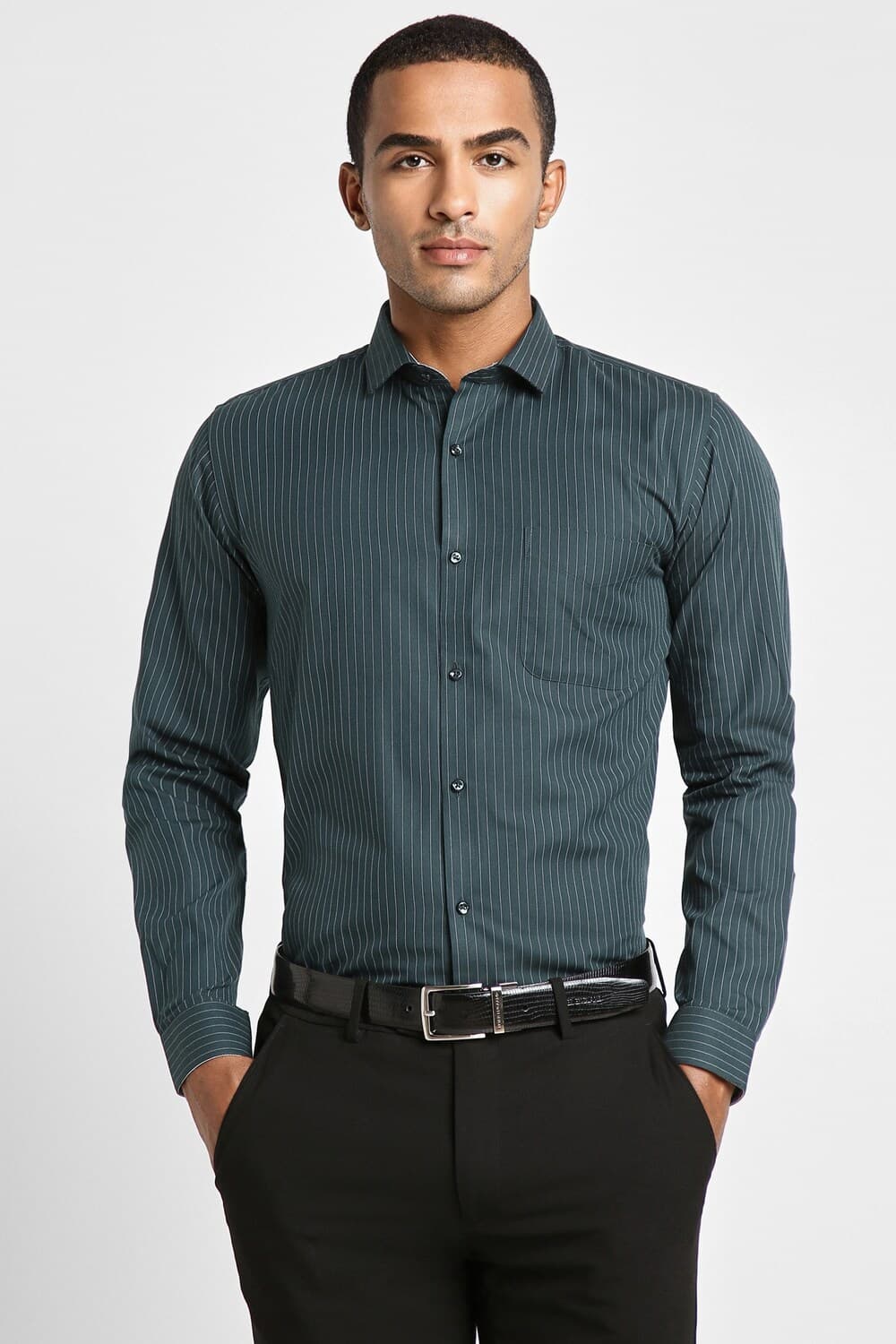 Men Green Slim Fit Full Sleeves Formal Shirt | Peterengland