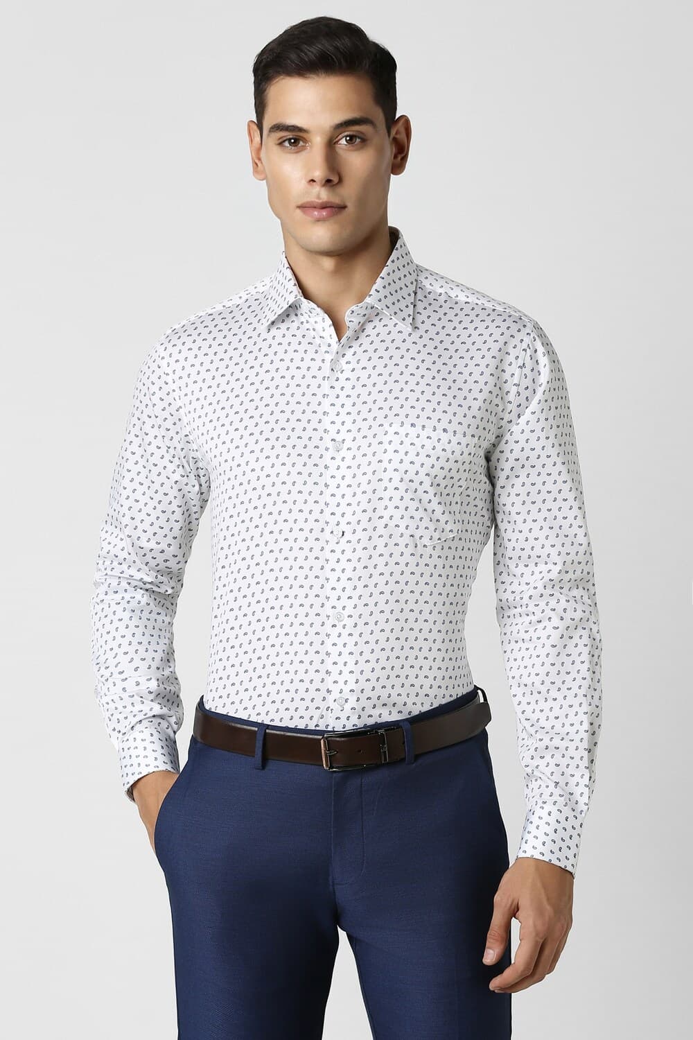 Men White Regular Fit Print Full Sleeves Wedding Shirt | Vanheusenindia