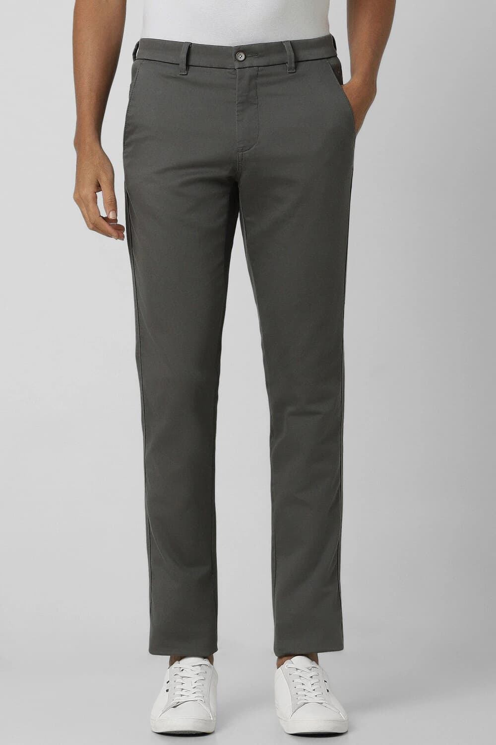 Men Grey Solid Slim Fit Trousers | Vanheusenindia Men Grey Solid Slim Fit Trousers | Vanheusenindia