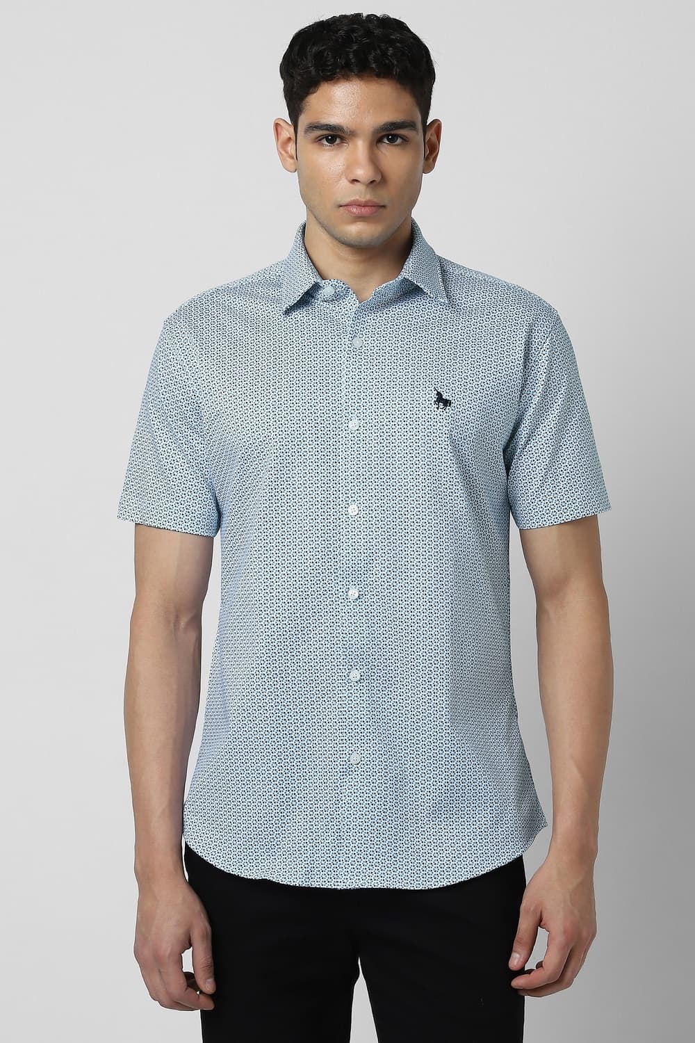 Men Blue Slim Fit Print Half Sleeves Casual Shirt | Vanheusenindia