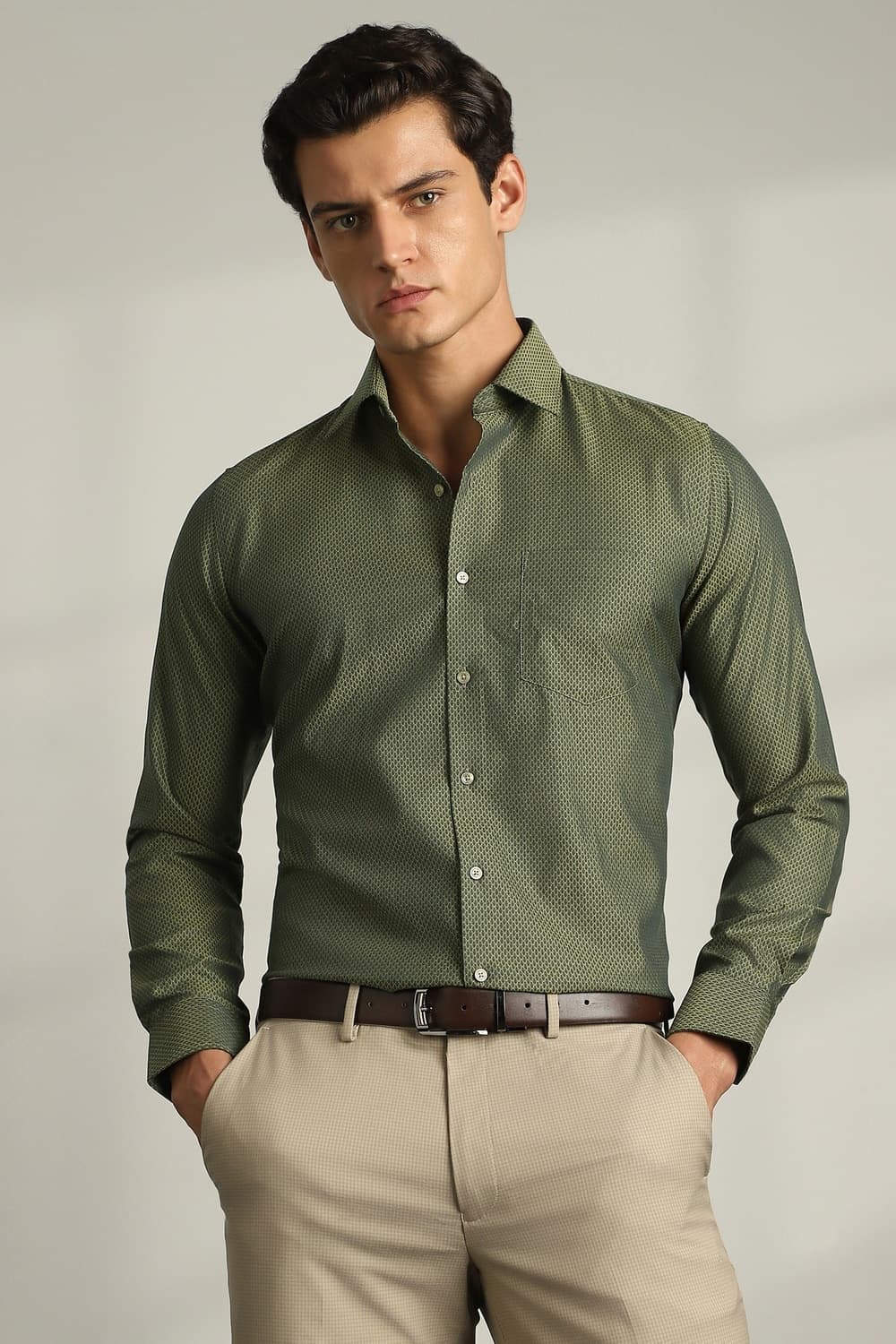 Men Green Slim Fit Print Full Sleeves Wedding Shirt | Vanheusenindia