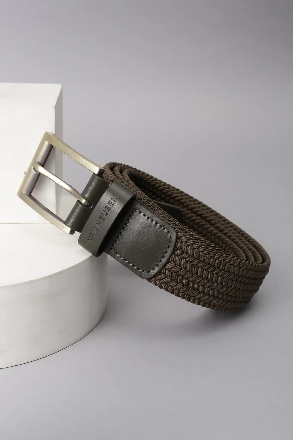 Men Olive Textured Casual Belt | Vanheusenindia Men Olive Textured Casual Belt | Vanheusenindia