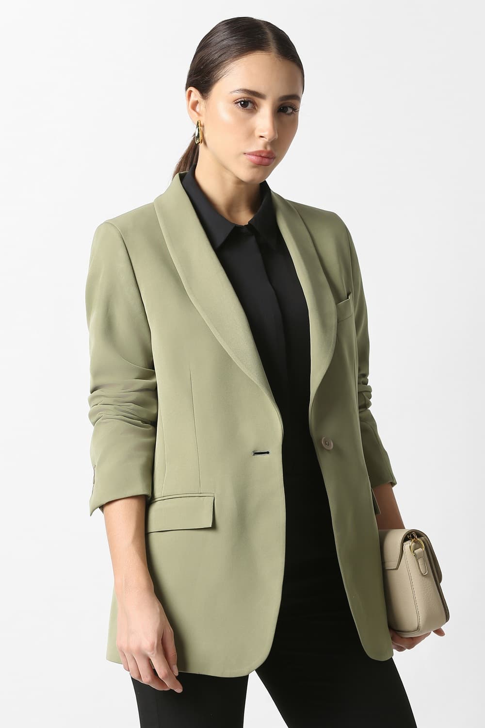 Women Olive Solid Blazer | Vanheusenindia Women Olive Solid Blazer | Vanheusenindia