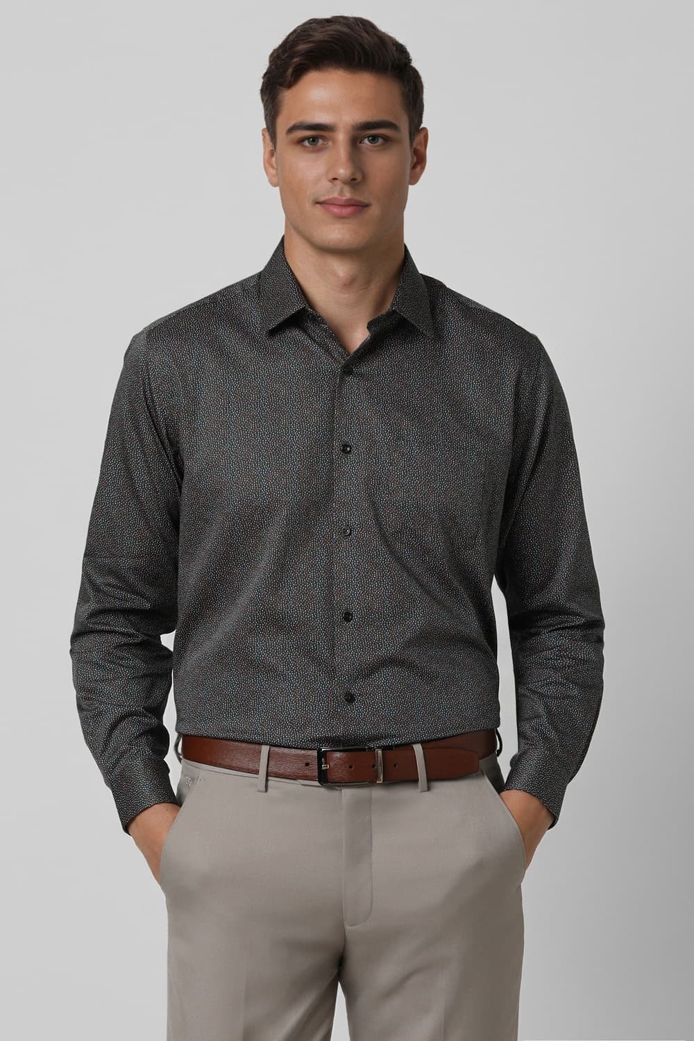 Men Black Regular Fit Print Full Sleeves Wedding Shirt | Vanheusenindia