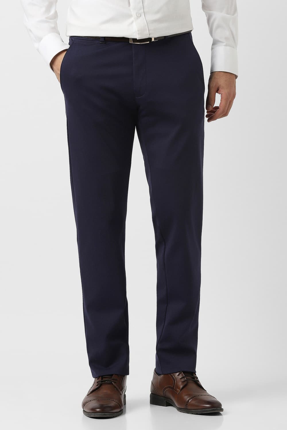 Men Navy Solid Ultra Slim Fit Trousers | Vanheusenindia Men Navy Solid Ultra Slim Fit Trousers | Vanheusenindia