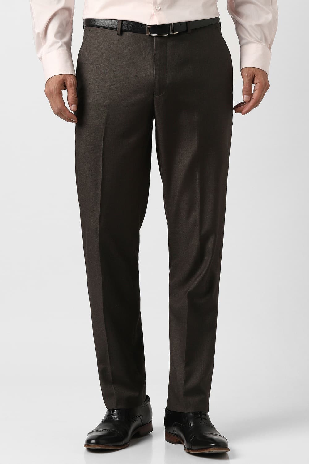 Men Brown Solid Slim Fit Trousers | Vanheusenindia Men Brown Solid Slim Fit Trousers | Vanheusenindia