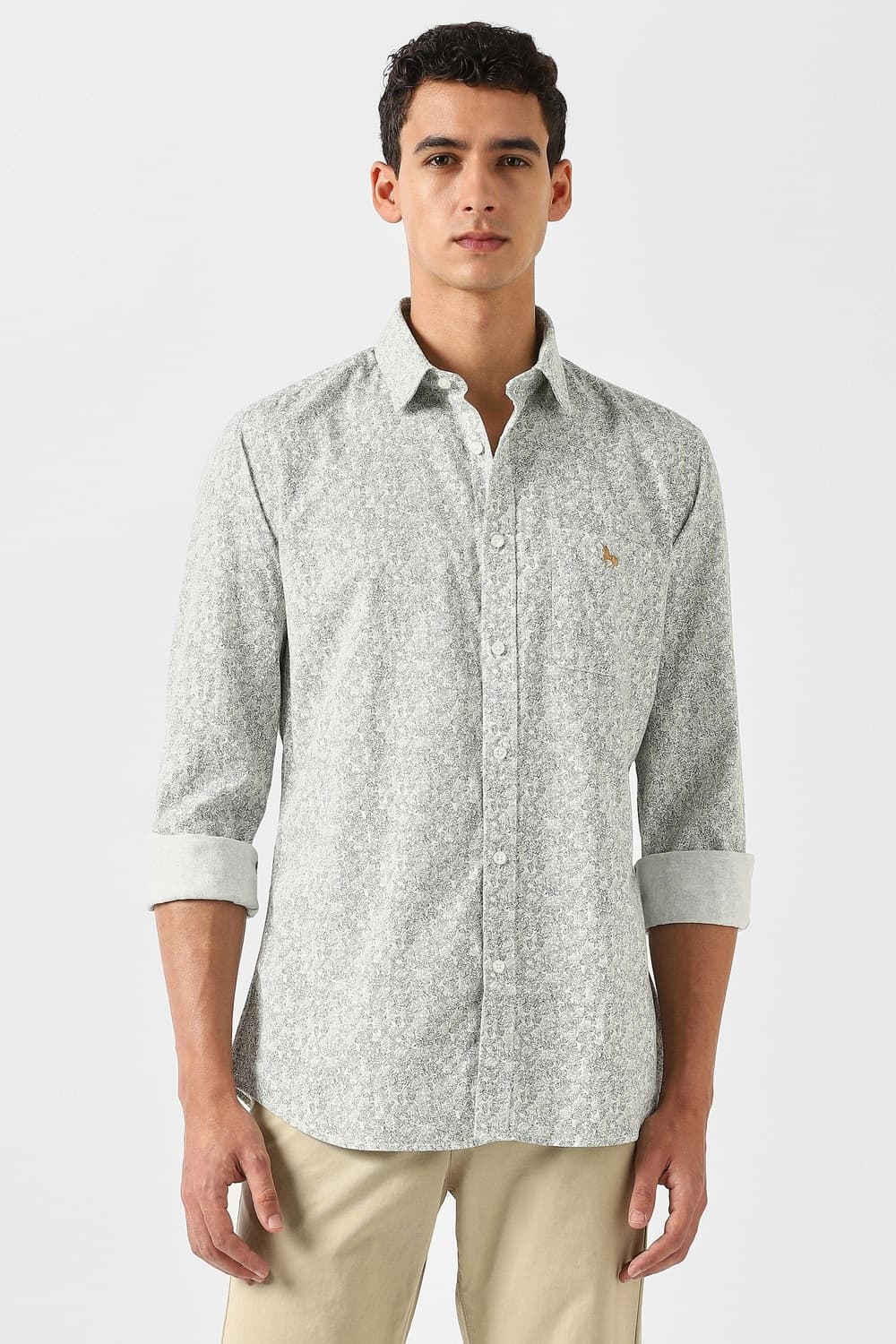 Men Green Slim Fit Print Full Sleeves Casual Shirt | Vanheusenindia