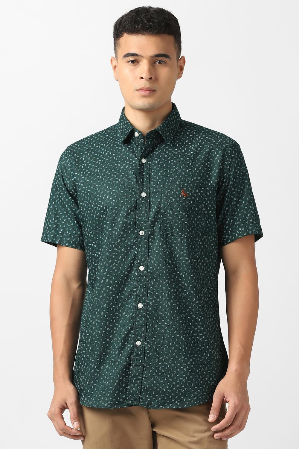 Men Green Slim Fit Print Half Sleeves Casual Shirt | Vanheusenindia