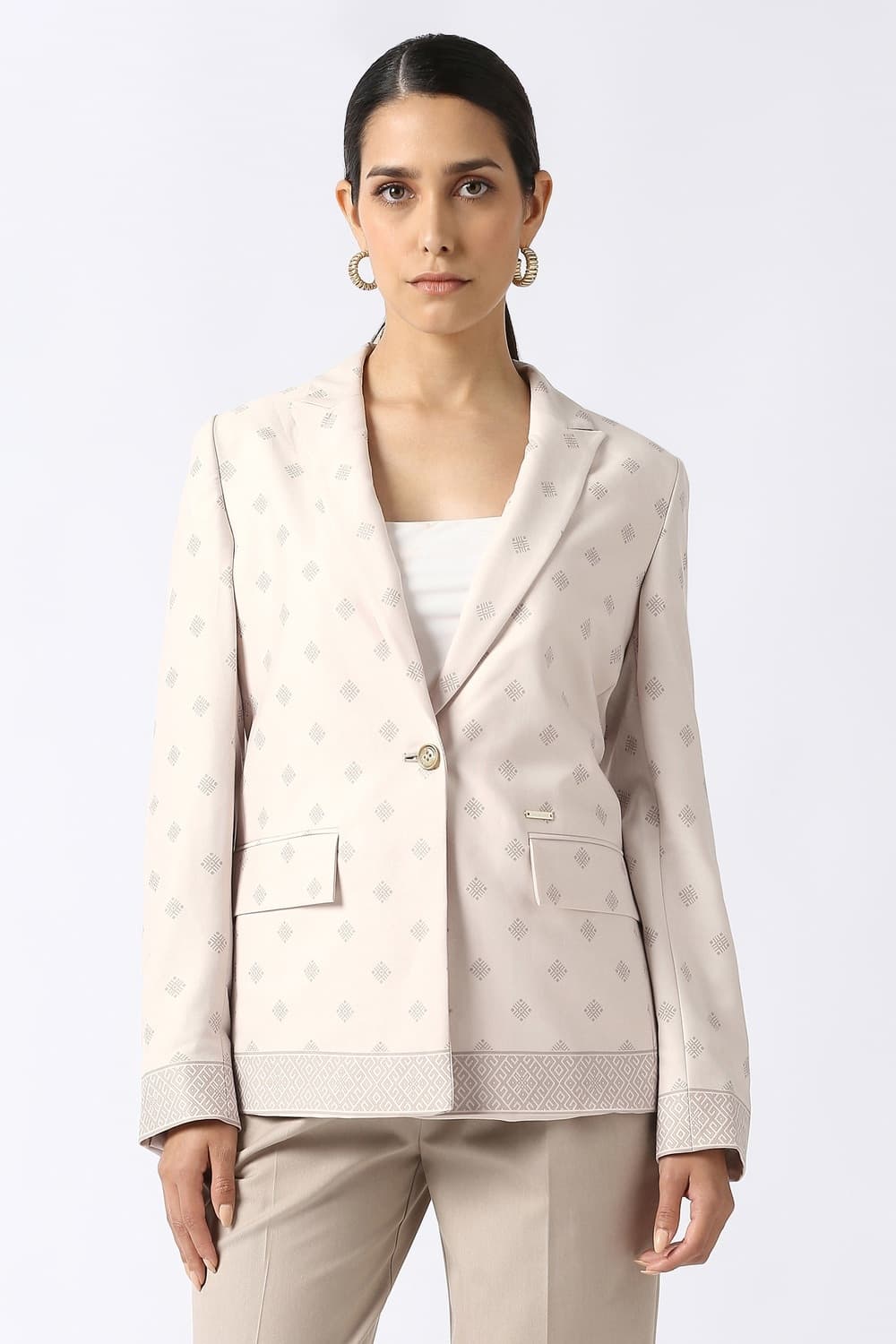 Women Beige Print Blazer | Vanheusenindia