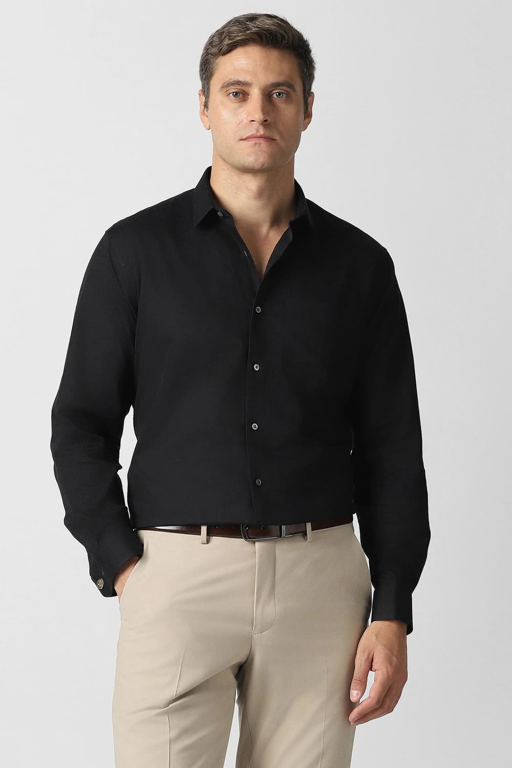 Men Black Custom Fit Solid Full Sleeves Formal Shirt | Vanheusenindia Men Black Custom Fit Solid Full Sleeves Formal Shirt | Vanheusenindia