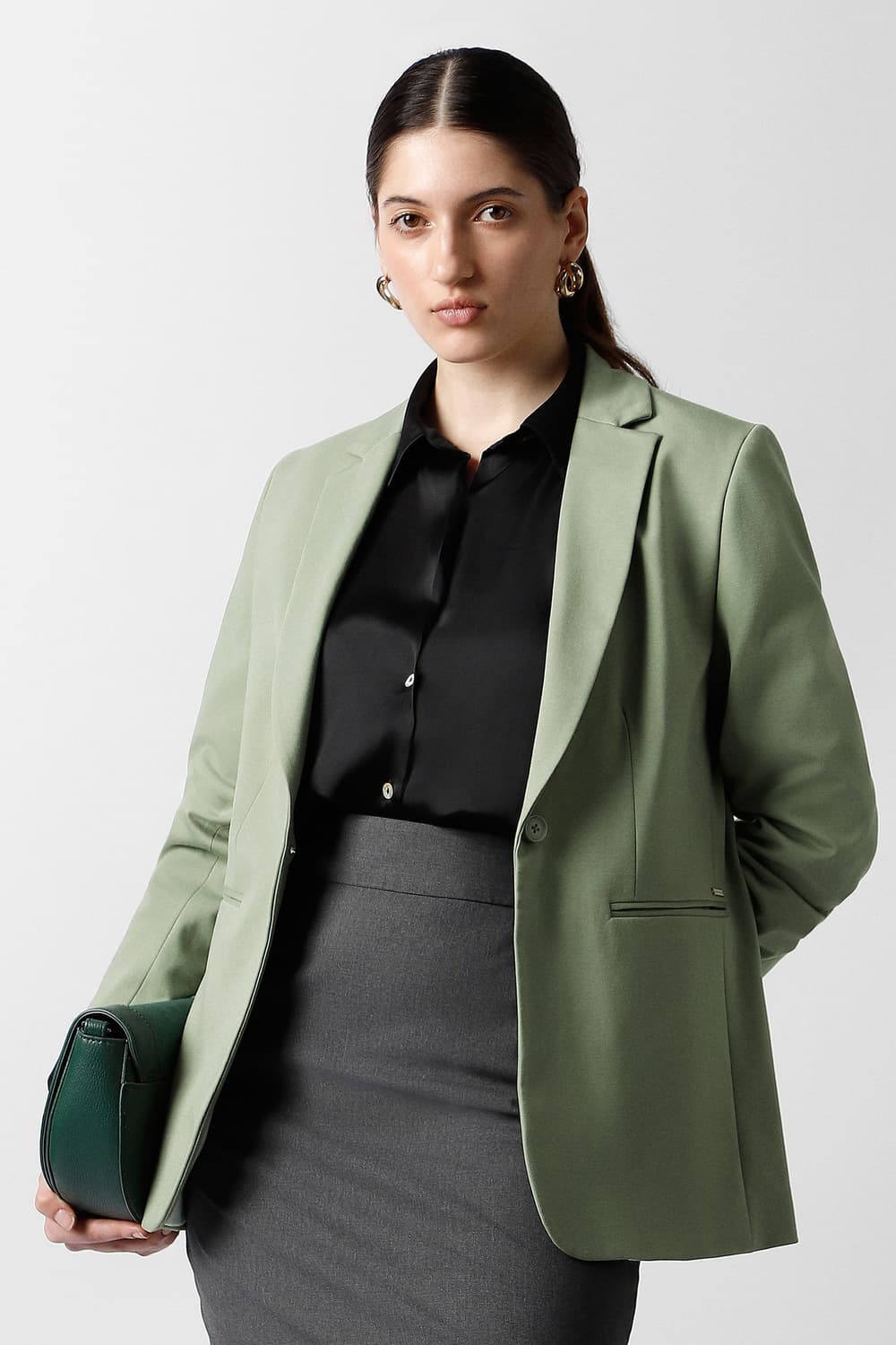Women Green Solid Blazer | Vanheusenindia