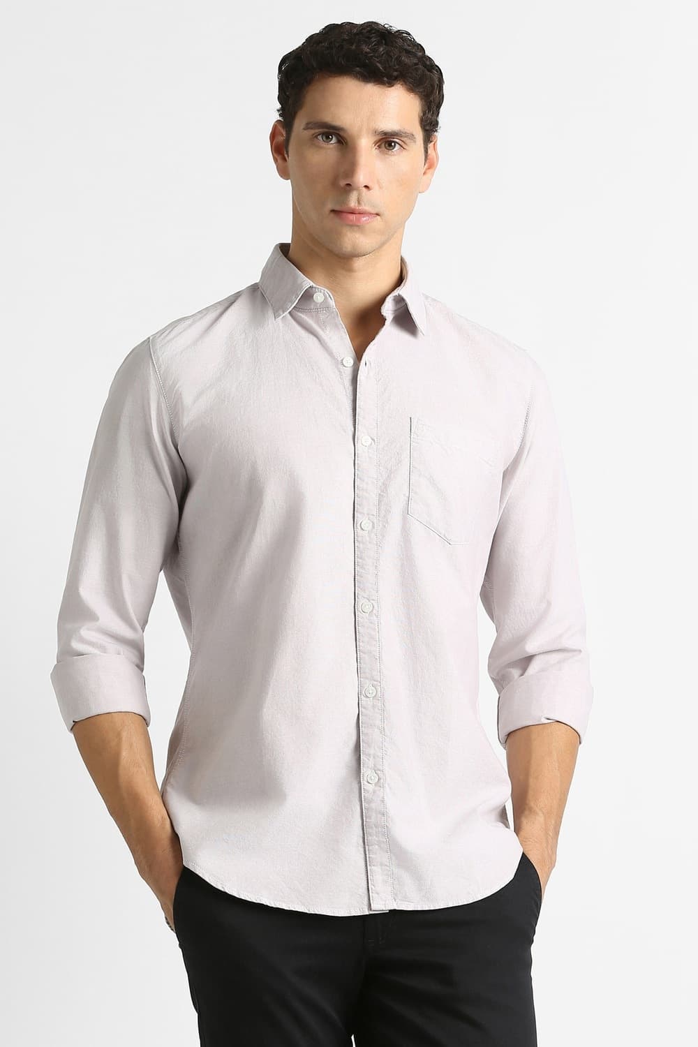 Men Pink Slim Fit Solid Full Sleeves Casual Shirt | Vanheusenindia