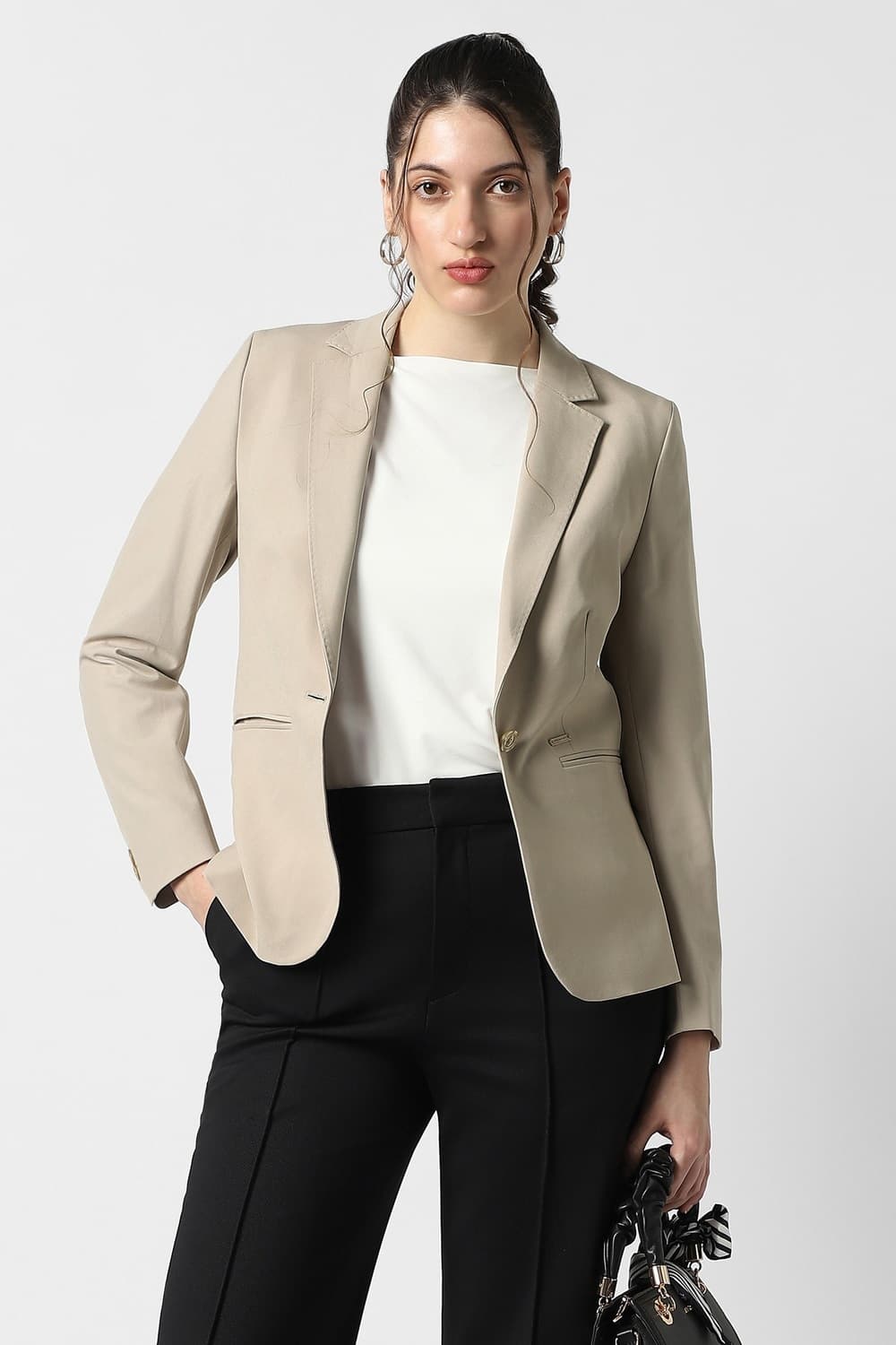 Women Beige Solid Blazer | Vanheusenindia