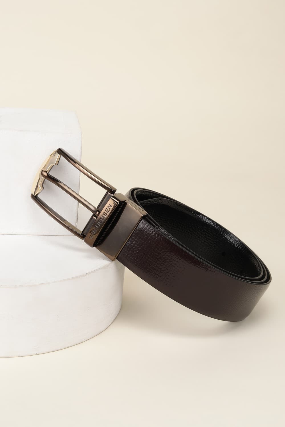 Men Brown Textured Formal Belt | Vanheusenindia