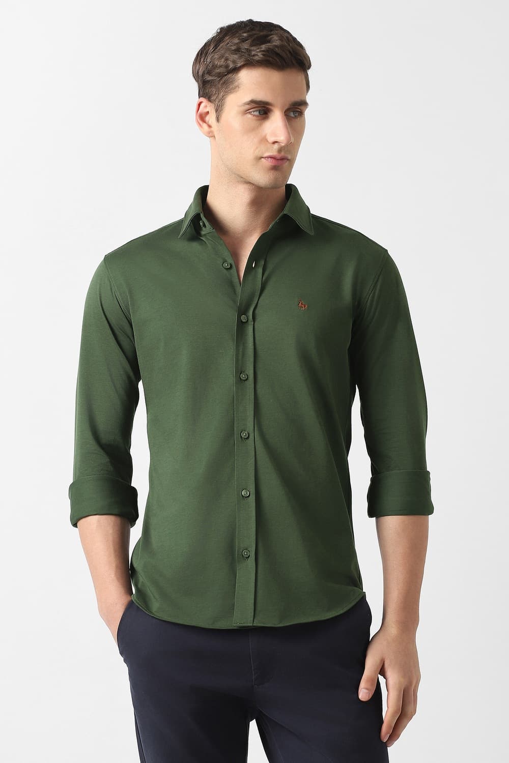 Men Green Slim Fit Solid Full Sleeves Casual Shirt | Vanheusenindia