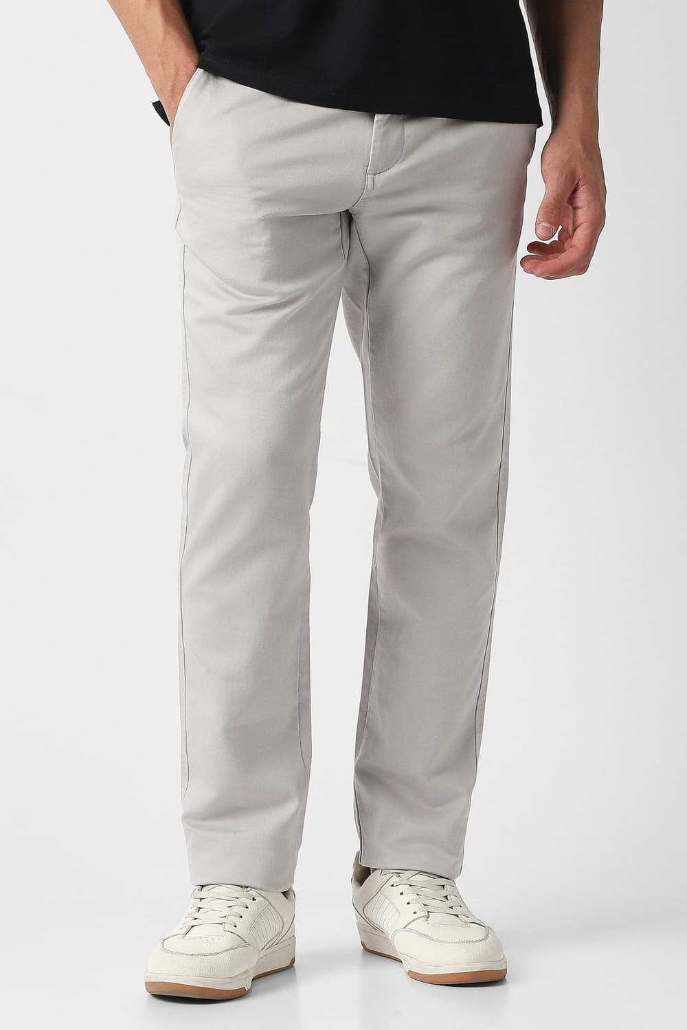 Men Grey Solid Slim Fit Trousers | Vanheusenindia