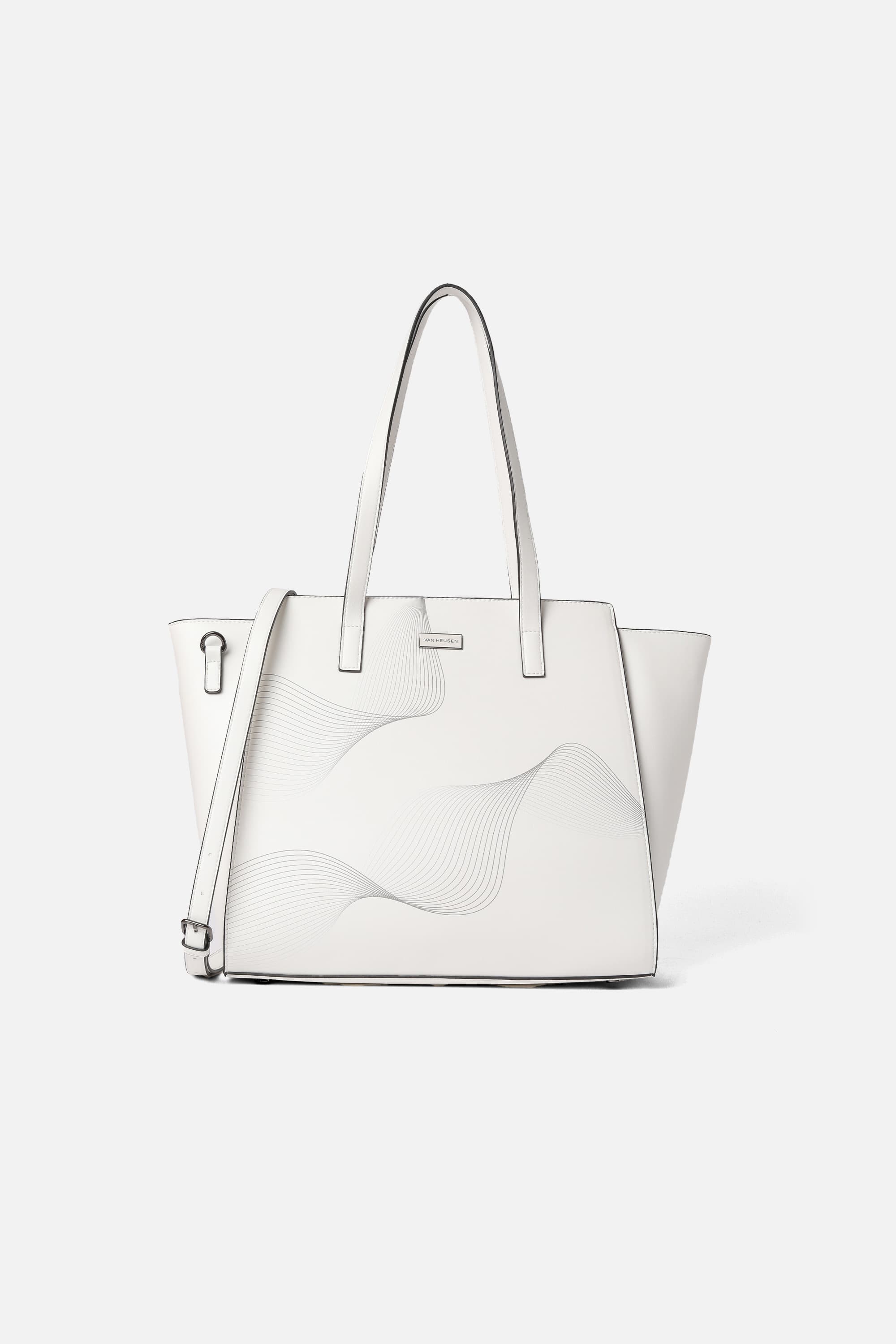 Women White Printed PU Formal Tote Bag | Vanheusenindia Women White Printed PU Formal Tote Bag | Vanheusenindia