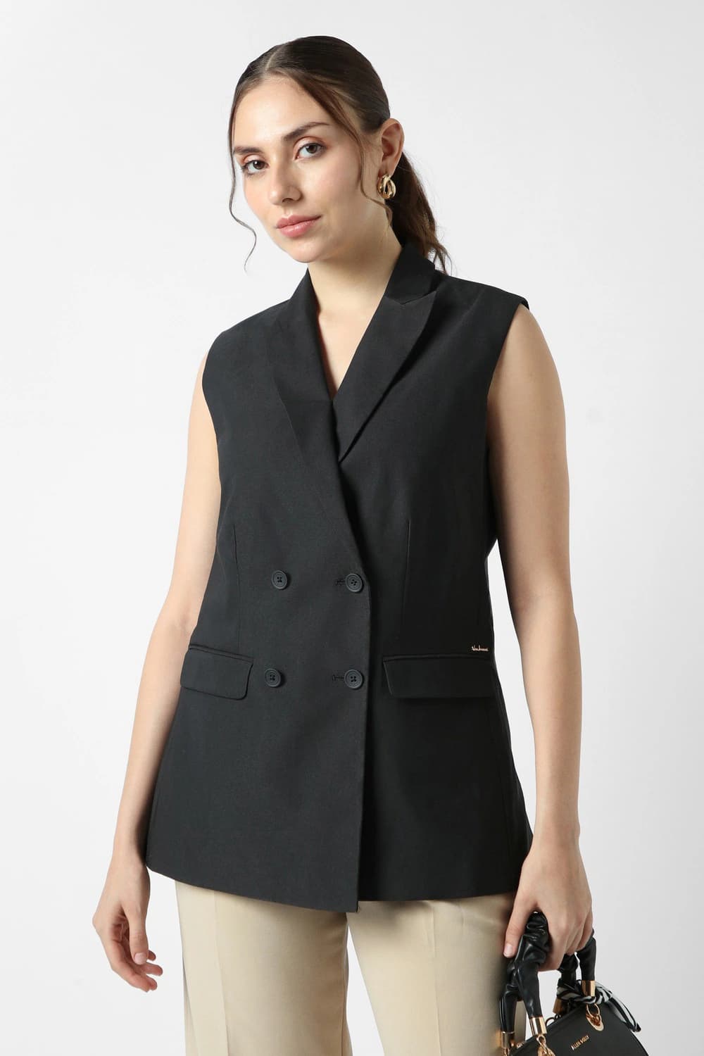 Women Black Solid Blazer | Vanheusenindia Women Black Solid Blazer | Vanheusenindia
