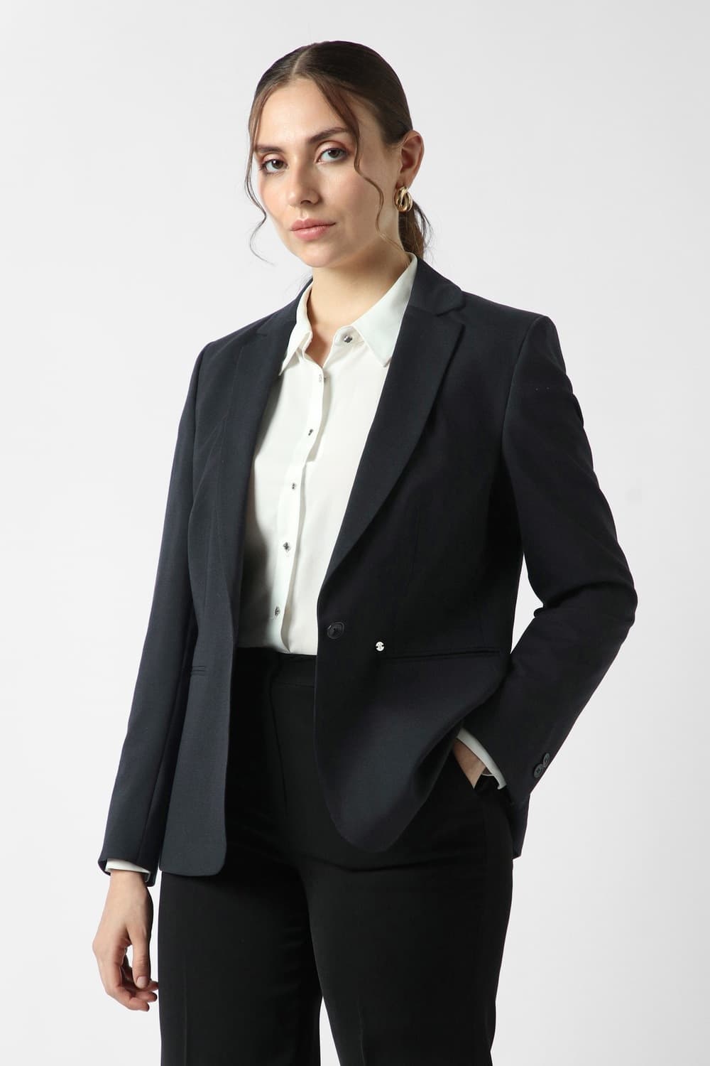 Women Black Solid Blazer | Vanheusenindia