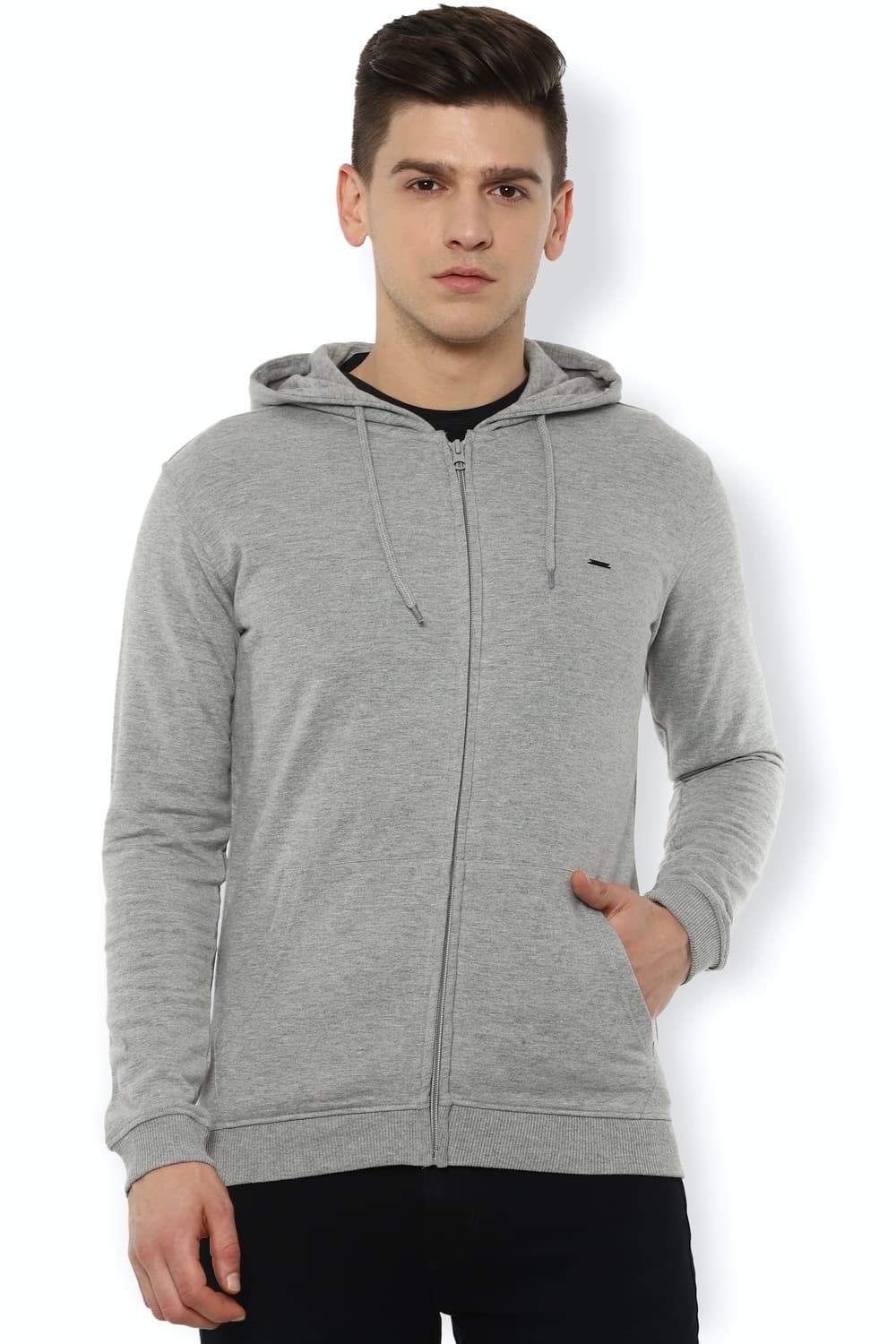 Men Grey Textured Hooded Neck Sweatshirt | Vanheusenindia Men Grey Textured Hooded Neck Sweatshirt | Vanheusenindia