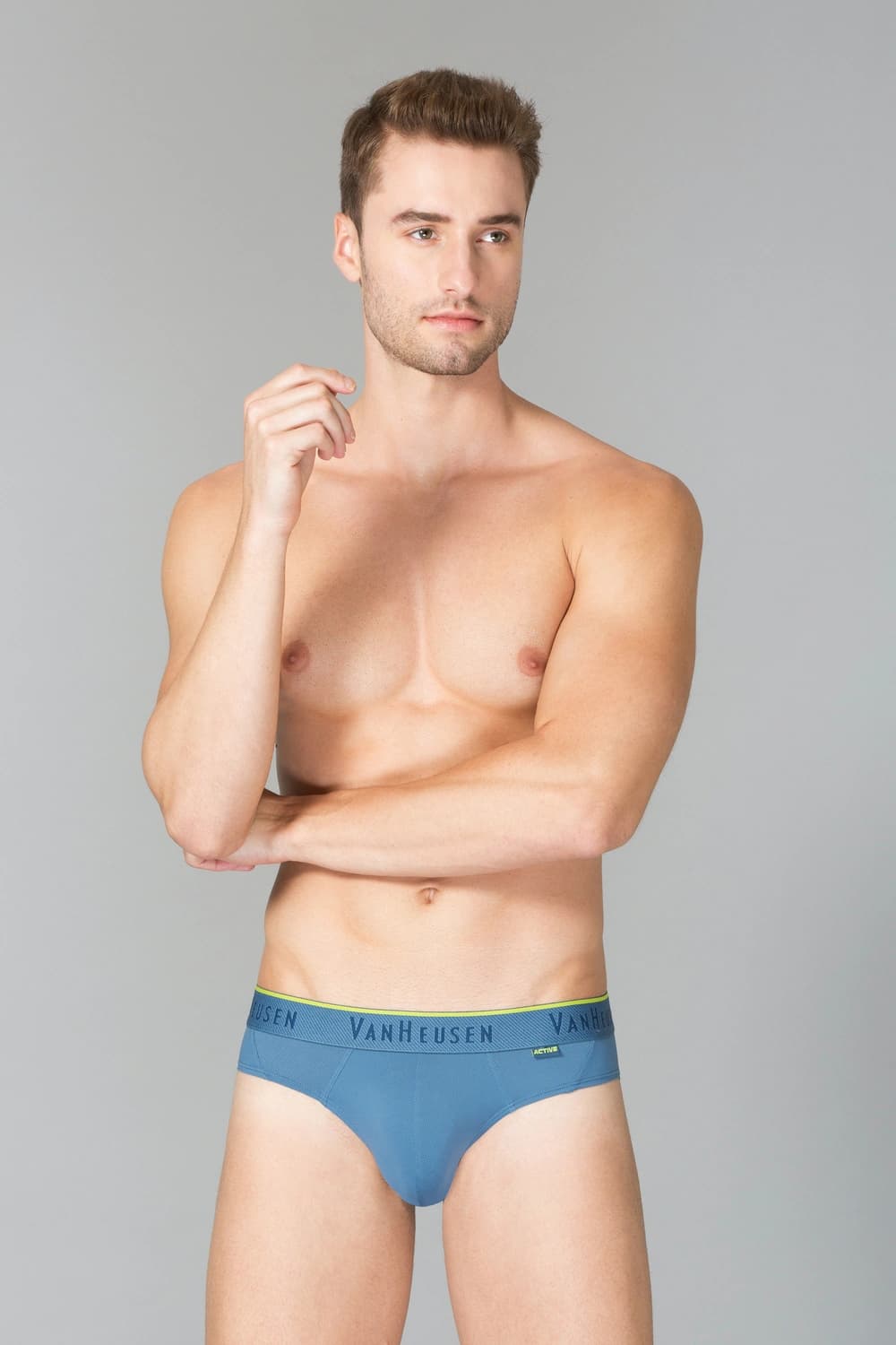 Van Heusen Men Blue Grey Solid Swift Dry 4 Way Stretch AIR Series Active Brief | Vanheusenindia Van Heusen Men Blue Grey Solid Swift Dry 4 Way Stretch AIR Series Active Brief | Vanheusenindia