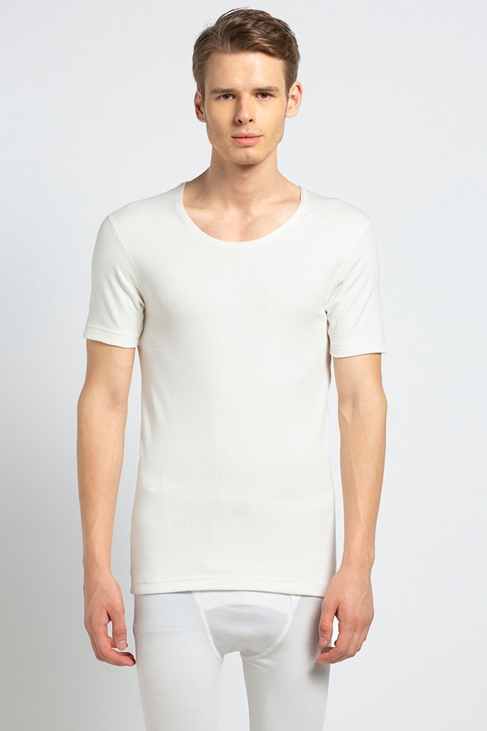 Van Heusen Men Ivory Solid Anti Bacterial Low Neck Thermal Top | Vanheusenindia