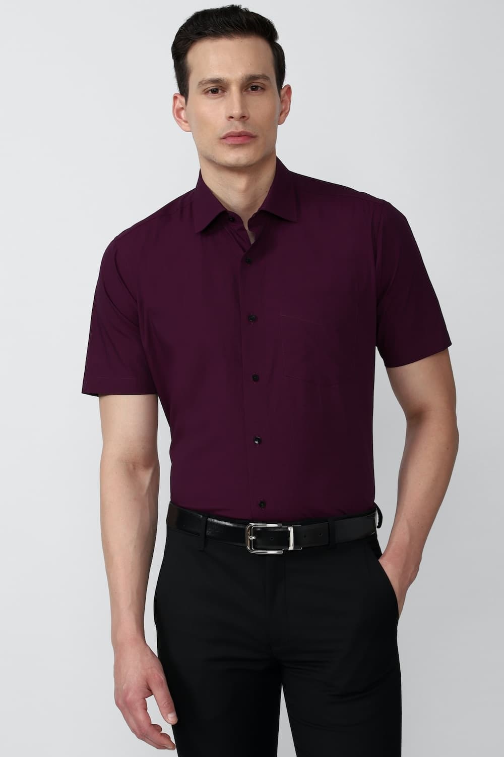 Men Purple Regular Fit Solid Half Sleeves Formal Shirt | Vanheusenindia