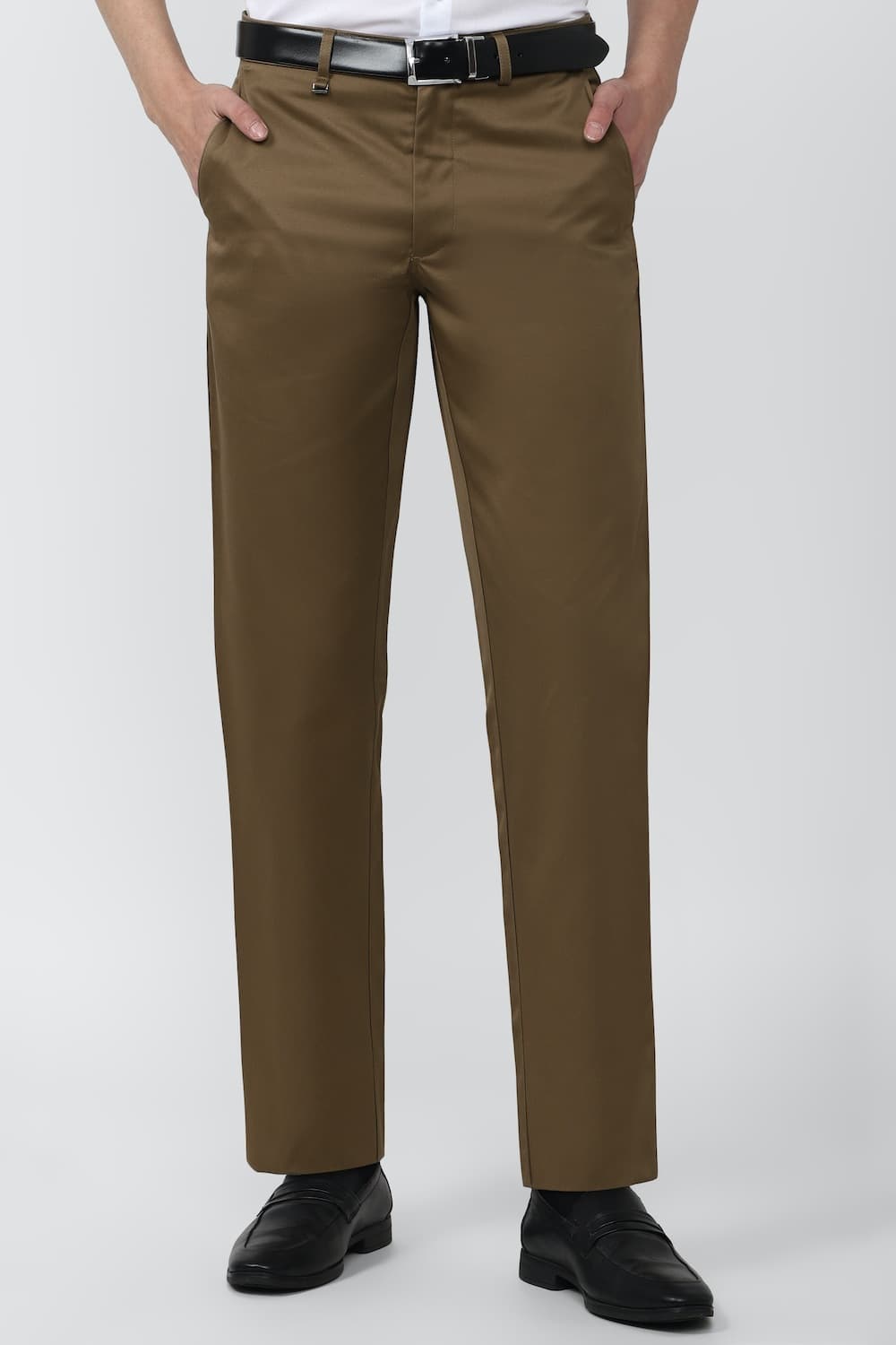 Men Brown Solid Regular Fit Trousers | Vanheusenindia Men Brown Solid Regular Fit Trousers | Vanheusenindia