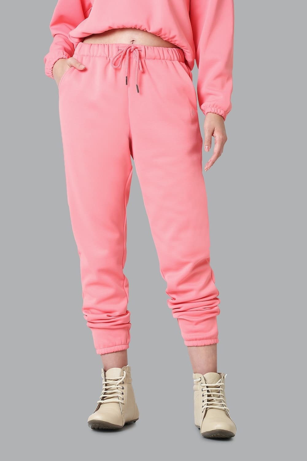 Van Heusen Athleisure Women Salmon Rose Drawstring Waist Functional Pockets Joggers | Vanheusenindia