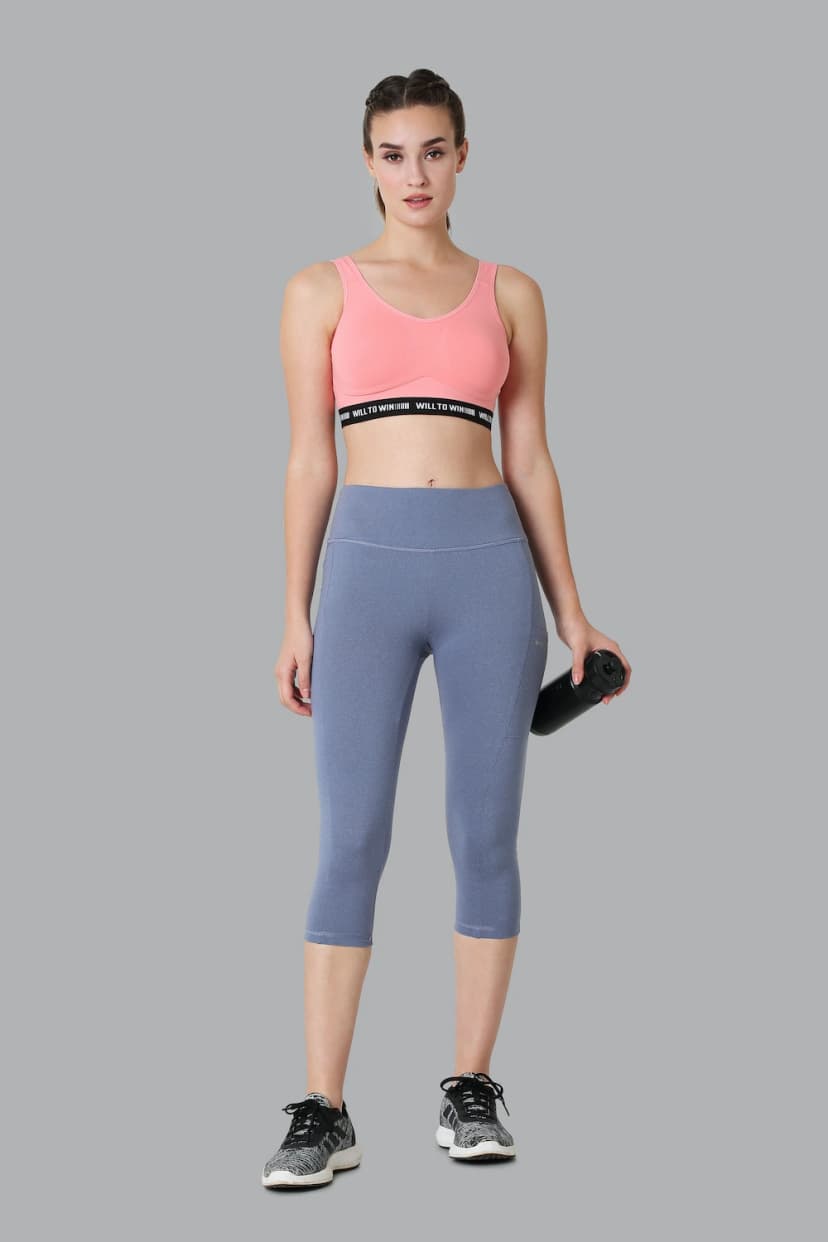 Van Heusen Proactive Women Goblin Blue Solid Snug Fit High Stretch Yoga Capri