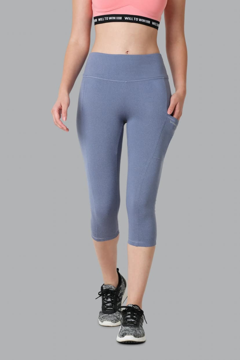 Van Heusen Proactive Women Goblin Blue Solid Snug Fit High Stretch Yoga Capri