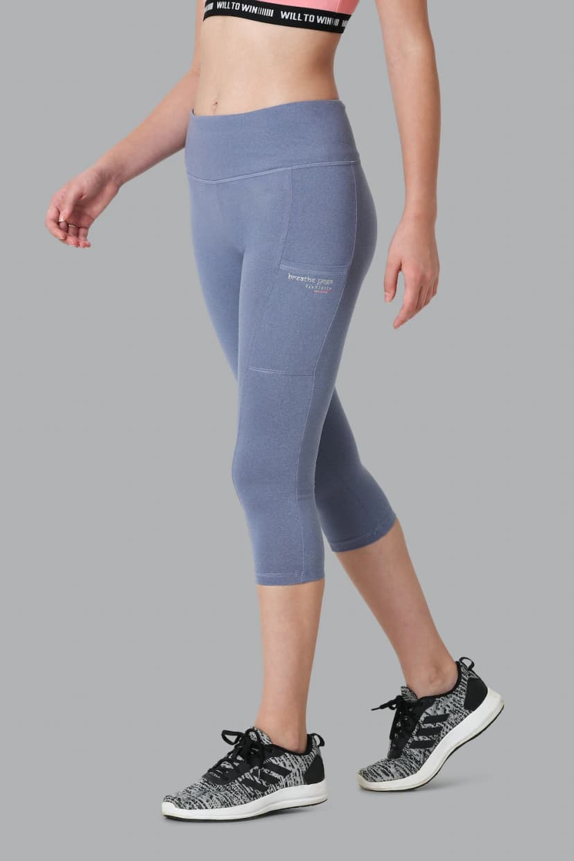 Van Heusen Proactive Women Goblin Blue Solid Snug Fit High Stretch Yoga Capri