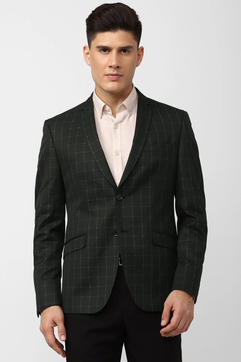 Men Black Check Skinny Fit Casual Blazer | Vanheusenindia Men Black Check Skinny Fit Casual Blazer | Vanheusenindia