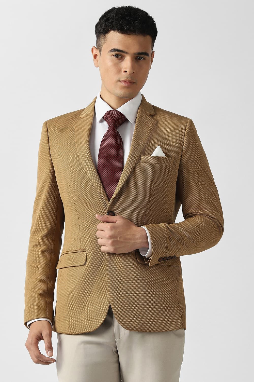 Men Khaki Textured Ultra Slim Fit Formal Blazer | Vanheusenindia