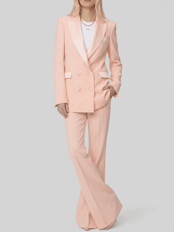 Pink Satin Lapel Double-Breasted Blazer and Trousers 2-Piece Suit