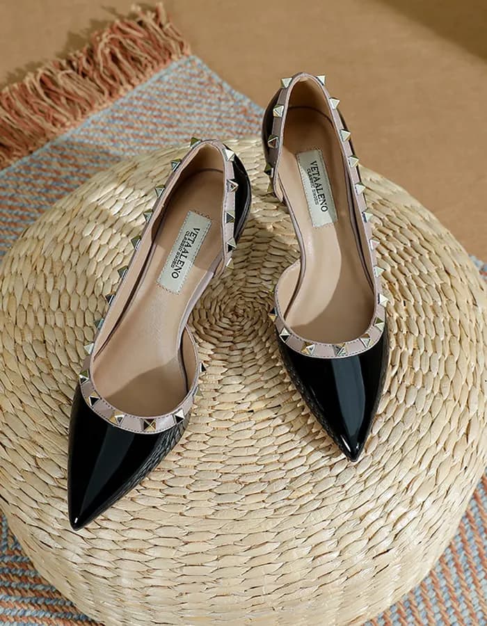 French Pointed Toe Side Rivet High Heels | Mie Suit