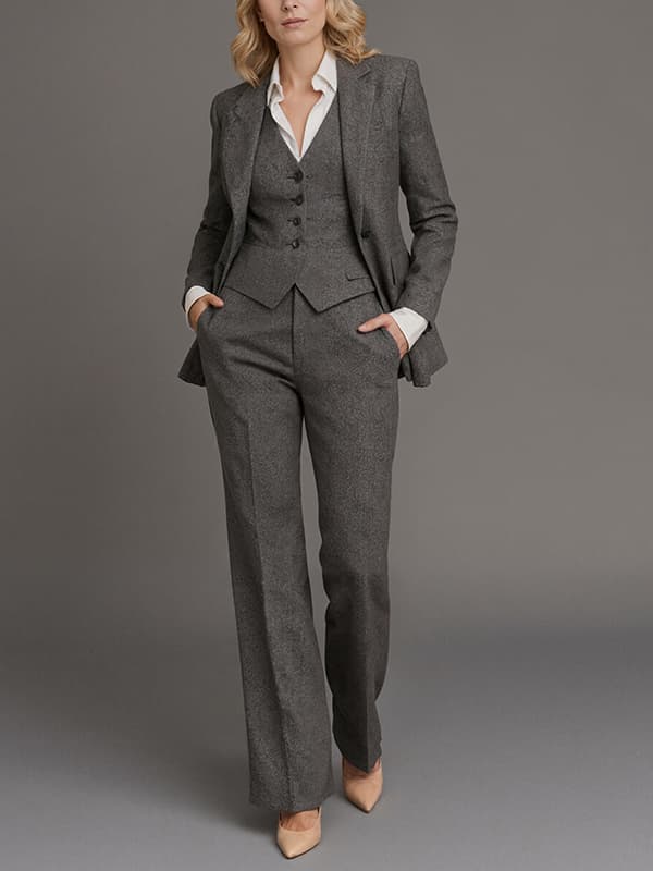 Gray Thin Single Breasted Blazer Vest Trousers 3-Piece Suit