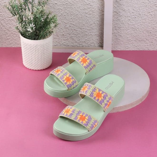 Women Green Casual Slippers