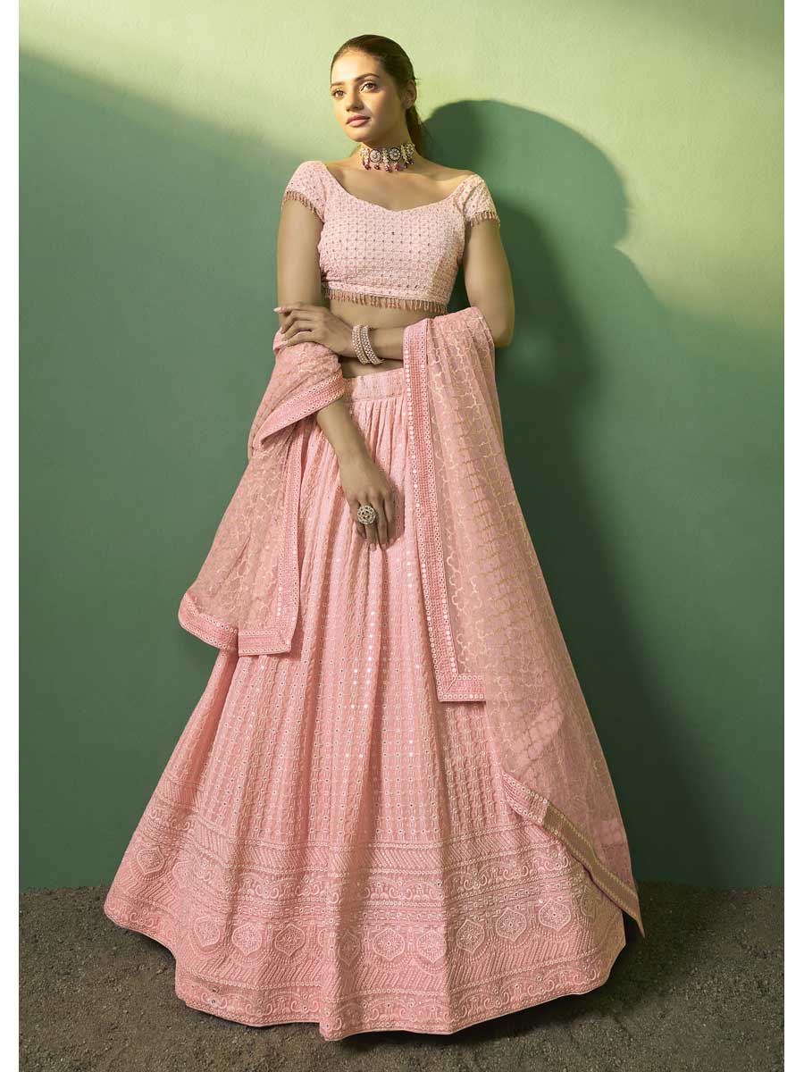 Peach Color Georgette Lehenga Choli - Manglam Dress | Mangalam Designer Peach Color Georgette Lehenga Choli - Manglam Dress | Mangalam Designer
